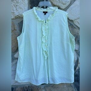 Talbots Sleeveless Blouse 18W Light Green Lightweight Cotton Spring Layer Casual